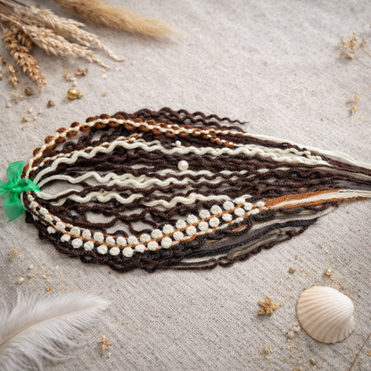 Boho Curly Dreads Dark Brown & Cream – Double Ended Synthetic Dread Extensions