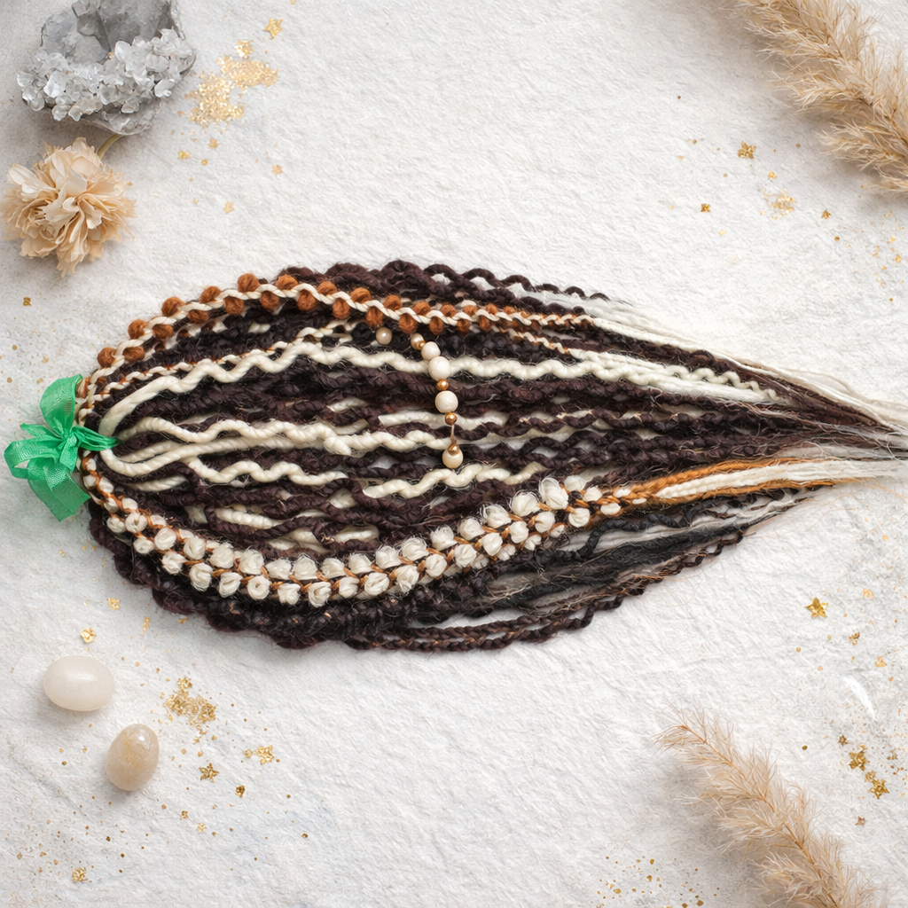 Boho Curly Dreads Dark Brown & Cream – Double Ended Synthetic Dread Extensions