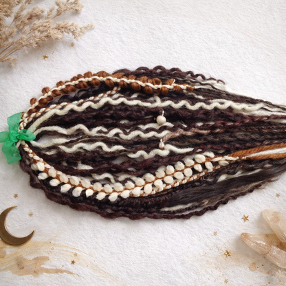 Boho Curly Dreads Dark Brown & Cream – Double Ended Synthetic Dread Extensions