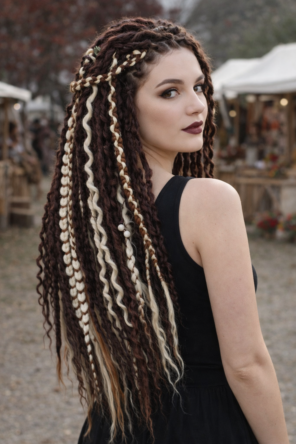 Boho Curly Dreads Dark Brown & Cream – Double Ended Synthetic Dread Extensions