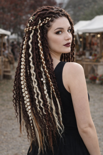 Boho Curly Dreads Dark Brown & Cream – Double Ended Synthetic Dread Extensions