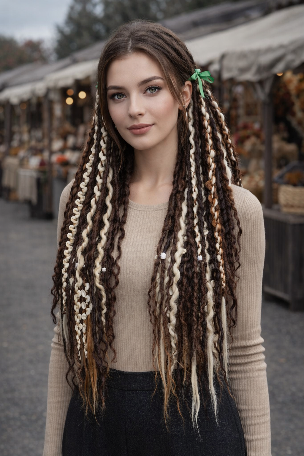 Boho Curly Dreads Dark Brown & Cream – Double Ended Synthetic Dread Extensions