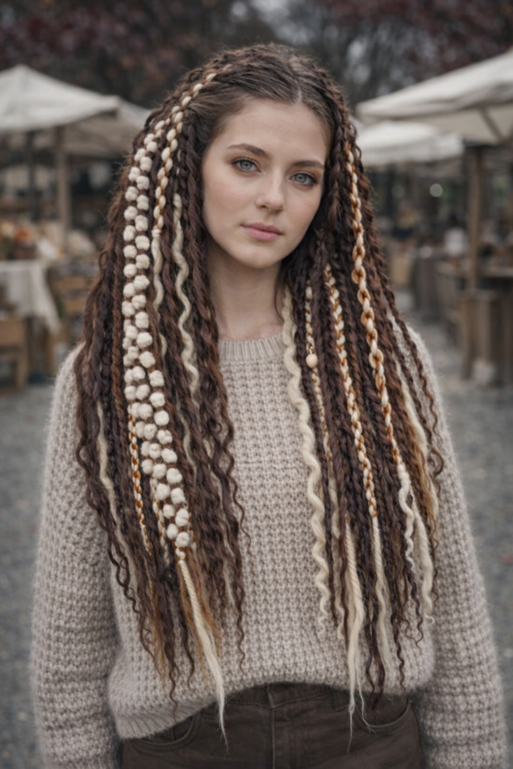 Boho Curly Dreads Dark Brown & Cream – Double Ended Synthetic Dread Extensions