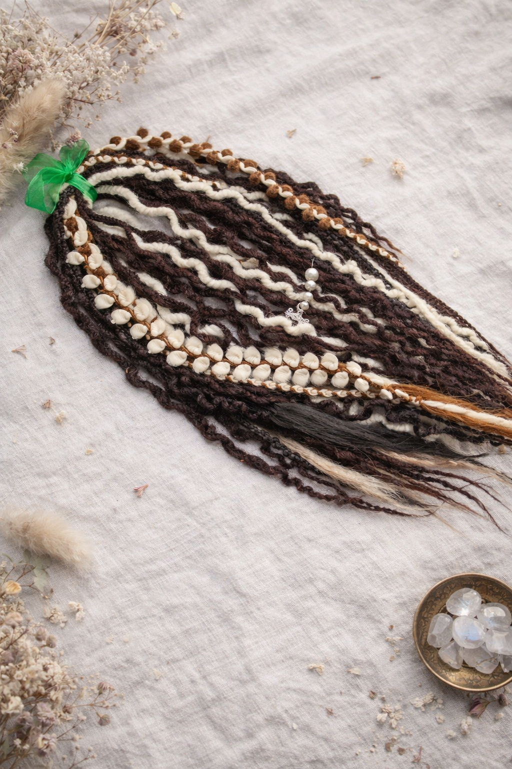 Boho Curly Dreads Dark Brown & Cream – Double Ended Synthetic Dread Extensions