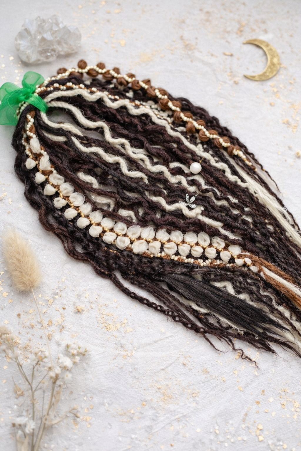 Boho Curly Dreads Dark Brown & Cream – Double Ended Synthetic Dread Extensions