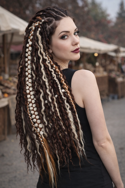 Boho Curly Dreads Dark Brown & Cream – Double Ended Synthetic Dread Extensions