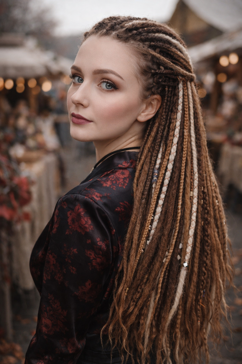 Warm Brown & Milky Blonde Boho Fake Dreads and Braids Mix – Multi-Tone Double Ended Extensions