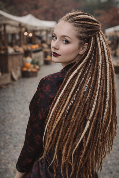 Warm Brown & Milky Blonde Boho Fake Dreads and Braids Mix – Multi-Tone Double Ended Extensions