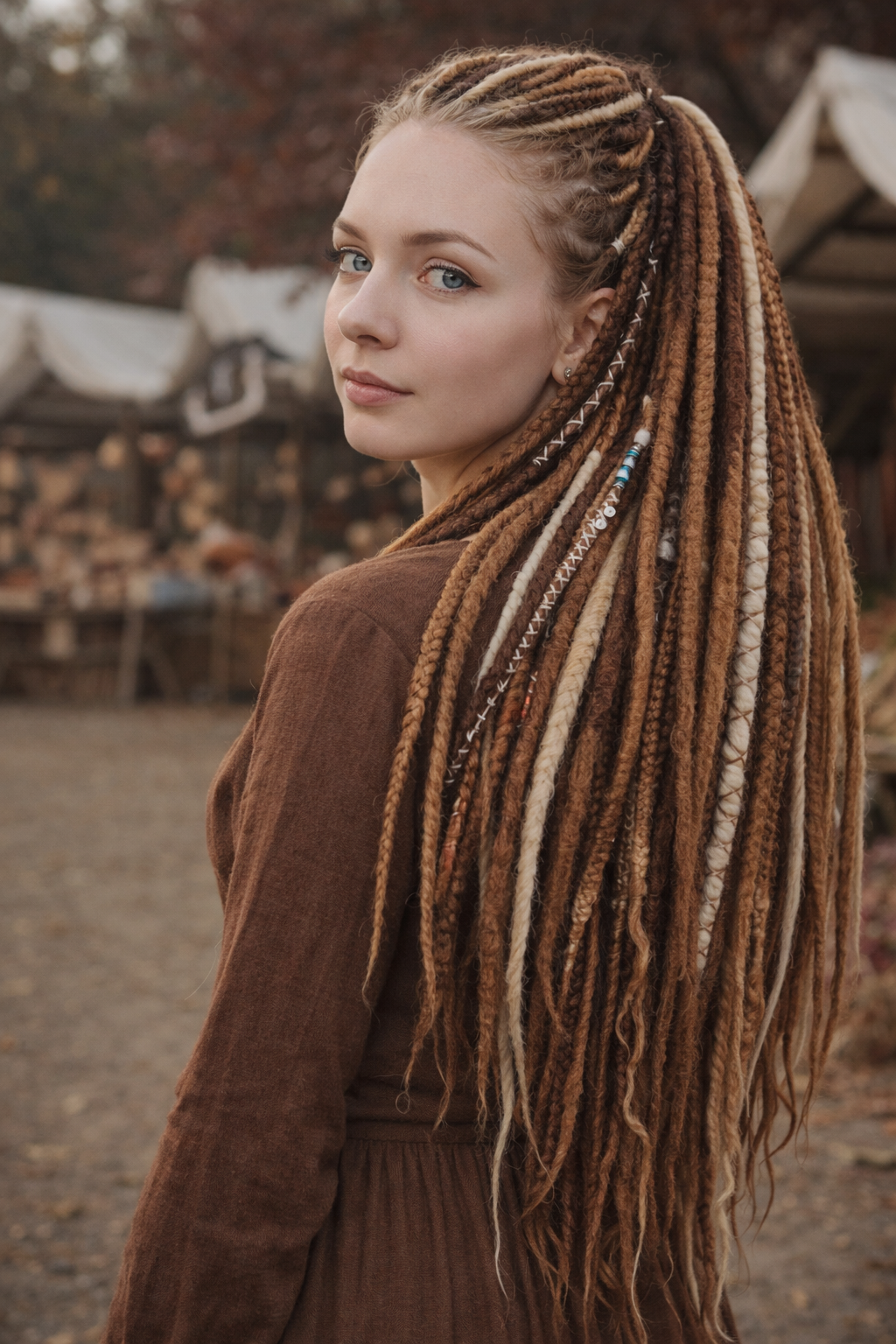 Warm Brown & Milky Blonde Boho Fake Dreads and Braids Mix – Multi-Tone Double Ended Extensions