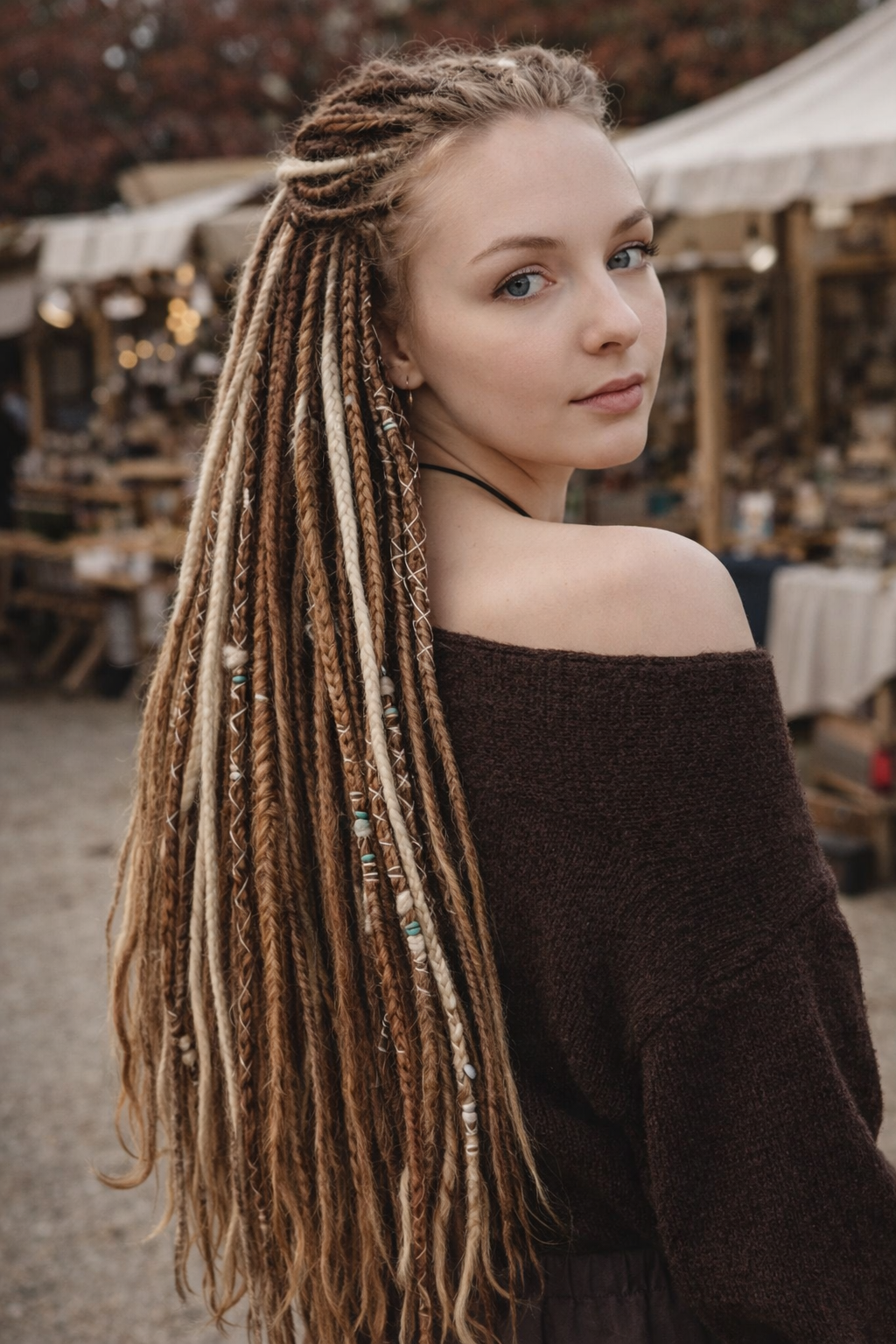 Warm Brown & Milky Blonde Boho Fake Dreads and Braids Mix – Multi-Tone Double Ended Extensions