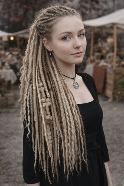 Boho Dirty and Dark Blond Double Ended Fake Dreads with loose curls