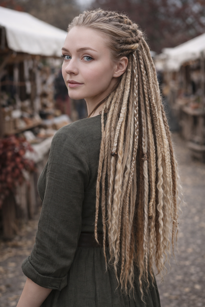 Boho Dirty and Dark Blond Double Ended Fake Dreads with loose curls