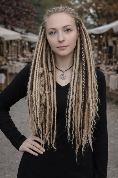 Boho Dirty and Dark Blond Double Ended Fake Dreads with loose curls