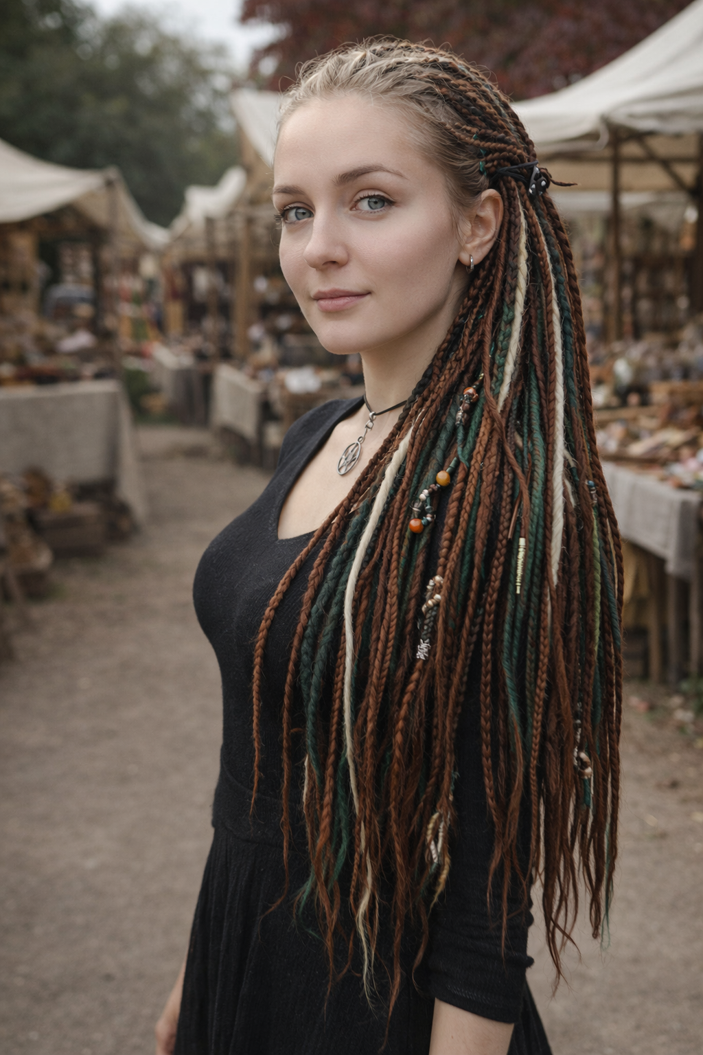 Brown Blonde Green Boho Fake Dreads – Double Ended Synthetic Dreads, Forest Look