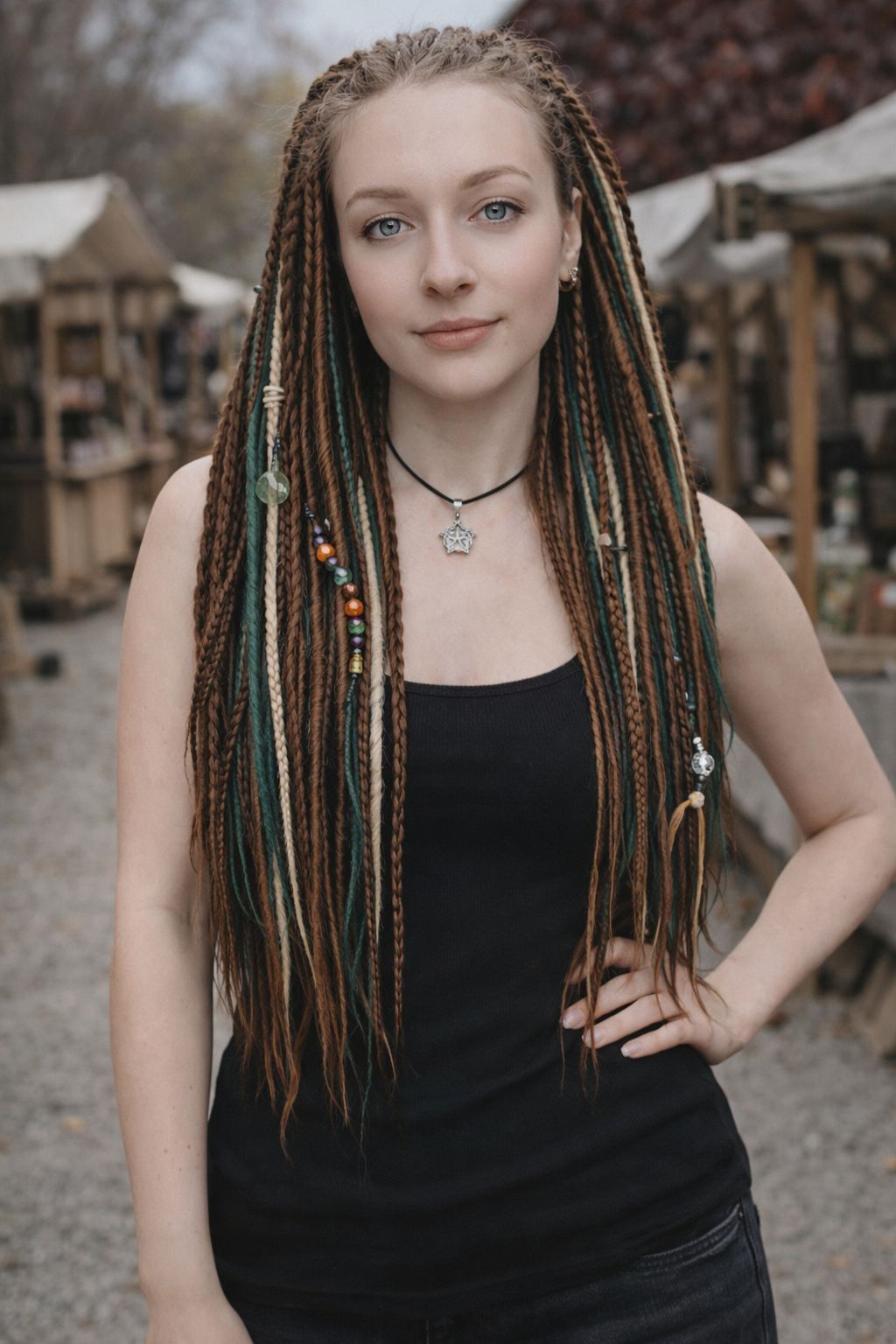 Brown Blonde Green Boho Fake Dreads – Double Ended Synthetic Dreads, Forest Look