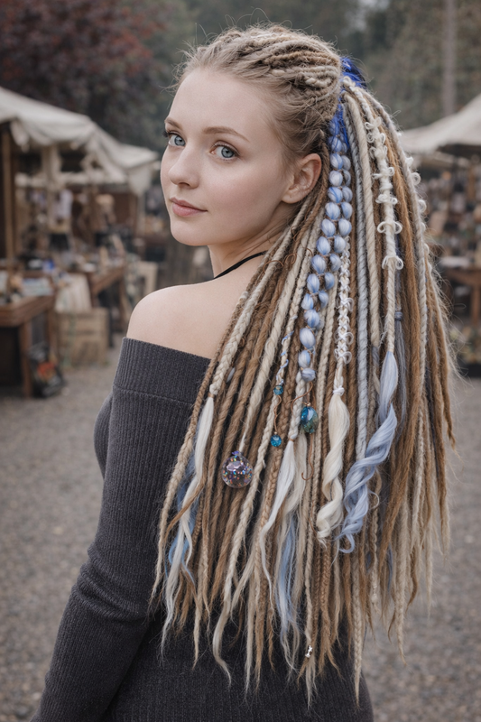Brown and Blue Dreadlock Extensions – Double Ended Synthetic Boho Crochet Dreads