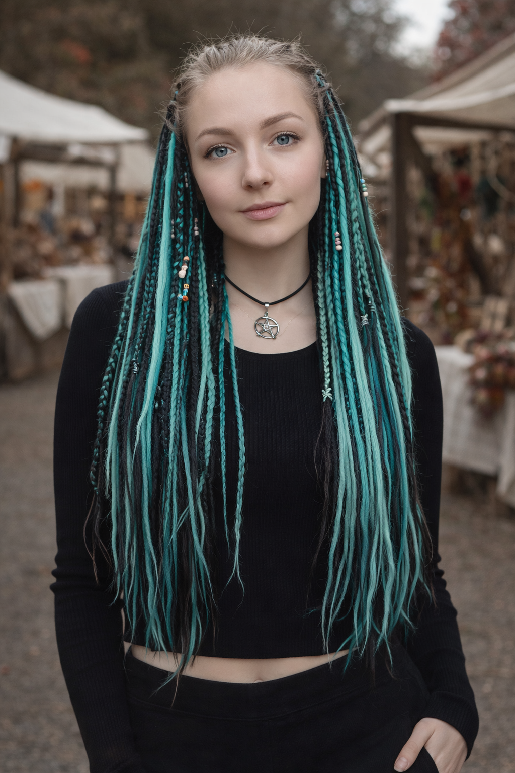 Boho Teal & Black Split Double Ended Dreadlocks – Synthetic DE Dreads and Braids Set