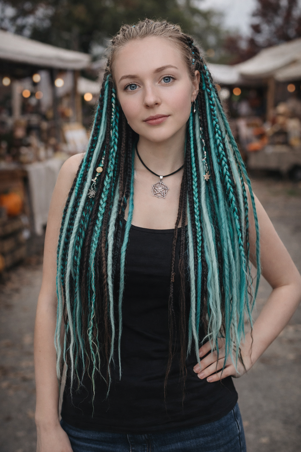 Boho Teal & Black Split Double Ended Dreadlocks – Synthetic DE Dreads and Braids Set