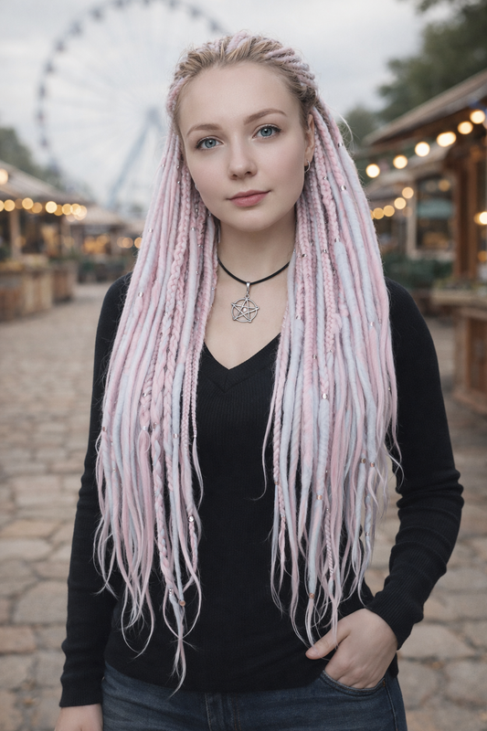 Boho Snow Pink & White Double Ended Boho Fake Dreads