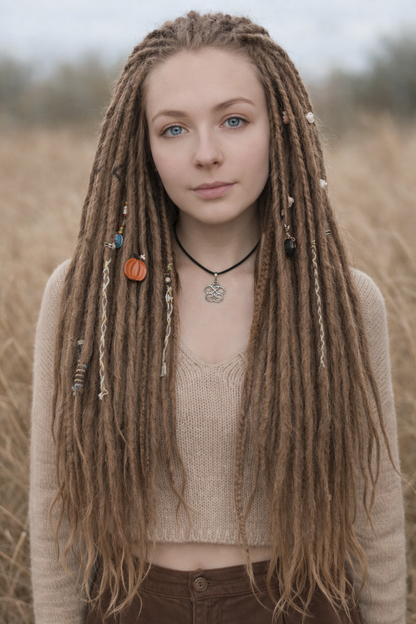 Natürliche dunkelblonde Dreadlock-Extensions – doppelseitige synthetische Dreads