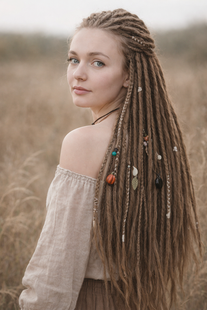 Natürliche dunkelblonde Dreadlock-Extensions – doppelseitige synthetische Dreads