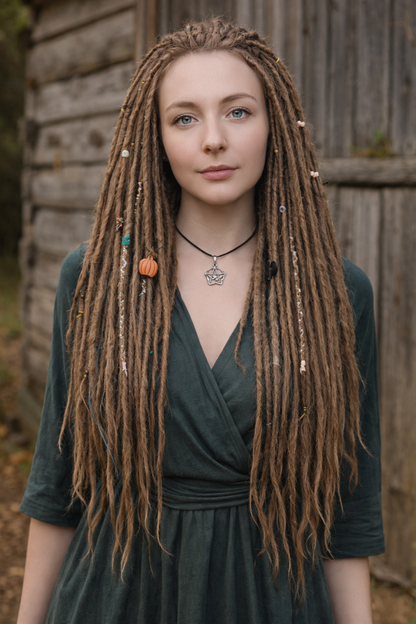 Natürliche dunkelblonde Dreadlock-Extensions – doppelseitige synthetische Dreads