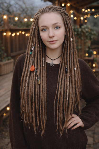 Natürliche dunkelblonde Dreadlock-Extensions – doppelseitige synthetische Dreads