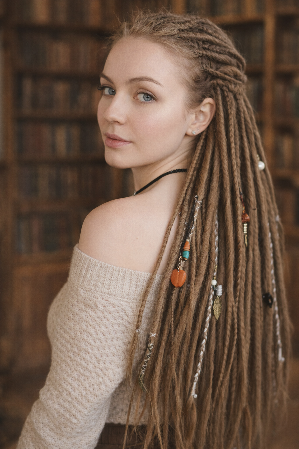 Natürliche dunkelblonde Dreadlock-Extensions – doppelseitige synthetische Dreads