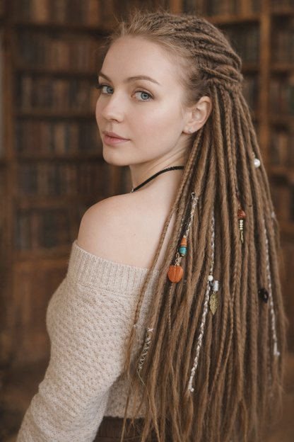Natürliche dunkelblonde Dreadlock-Extensions – doppelseitige synthetische Dreads
