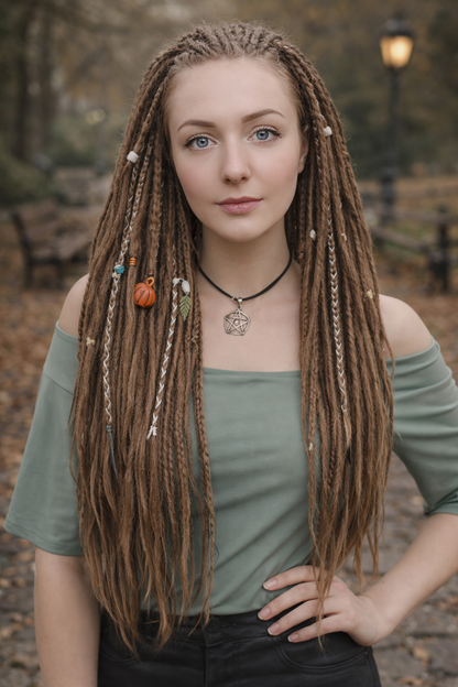 Natürliche dunkelblonde Dreadlock-Extensions – doppelseitige synthetische Dreads