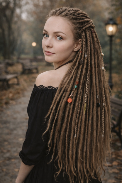 Natürliche dunkelblonde Dreadlock-Extensions – doppelseitige synthetische Dreads