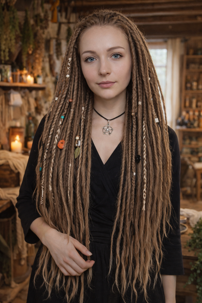 Natürliche dunkelblonde Dreadlock-Extensions – doppelseitige synthetische Dreads