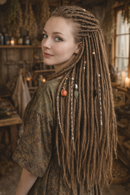 Natürliche dunkelblonde Dreadlock-Extensions – doppelseitige synthetische Dreads