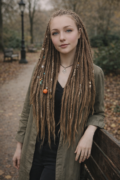 Natürliche dunkelblonde Dreadlock-Extensions – doppelseitige synthetische Dreads