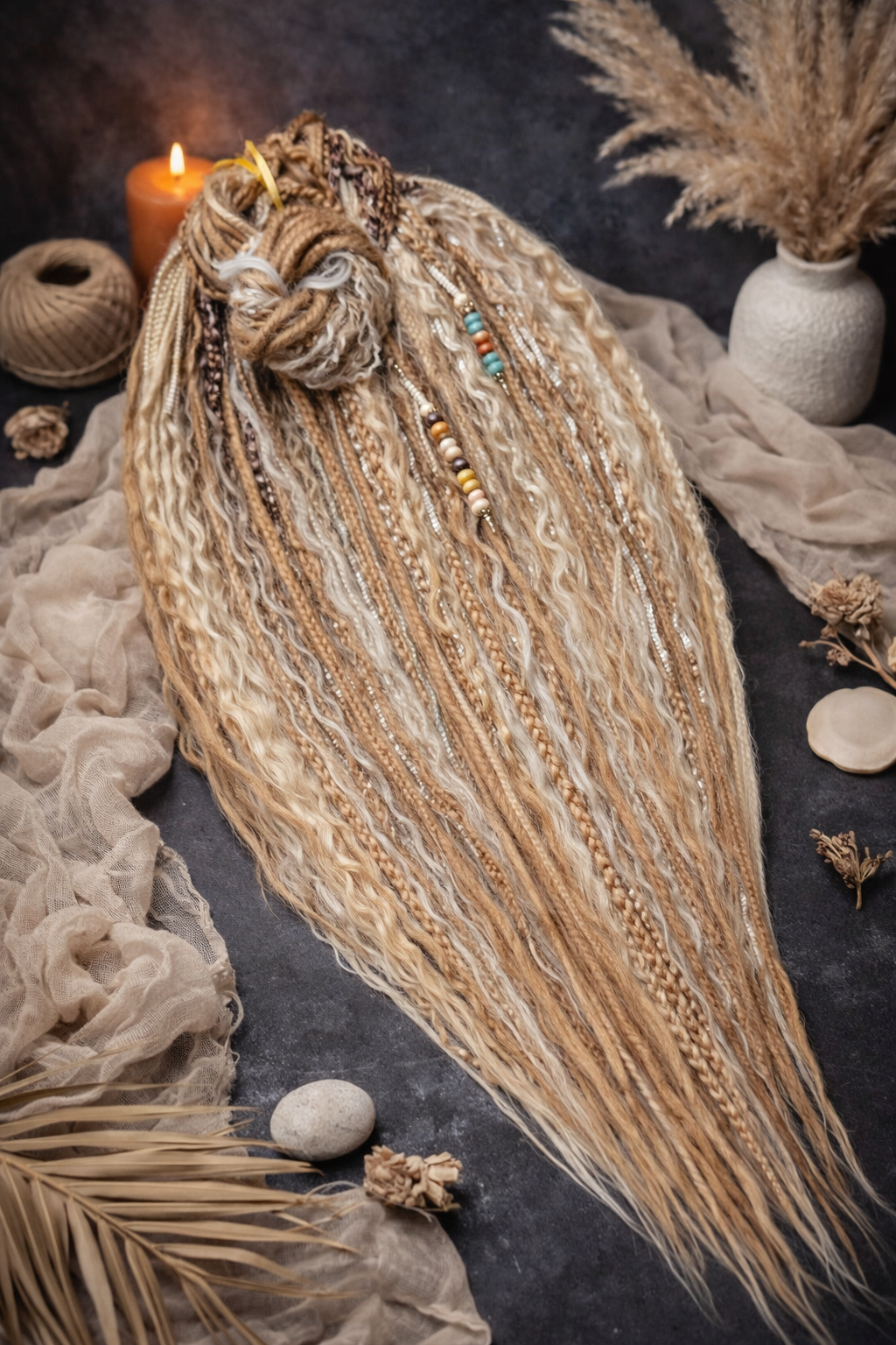 Dirty Blonde Boho Fake Dreads – Double Ended Synthetic Dreads with Loose Curls