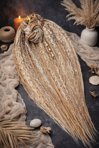 Dirty Blonde Boho Fake Dreads – Double Ended Synthetic Dreads with Loose Curls