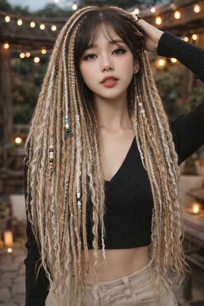 Dirty Blonde Boho Fake Dreads – Double Ended Synthetic Dreads with Loose Curls