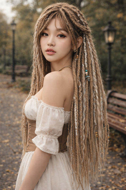 Dirty Blonde Boho Fake Dreads – Double Ended Synthetic Dreads with Loose Curls