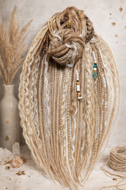 Dirty Blonde Boho Fake Dreads – Double Ended Synthetic Dreads with Loose Curls
