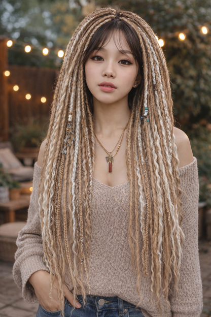 Dirty Blonde Boho Fake Dreads – Double Ended Synthetic Dreads with Loose Curls