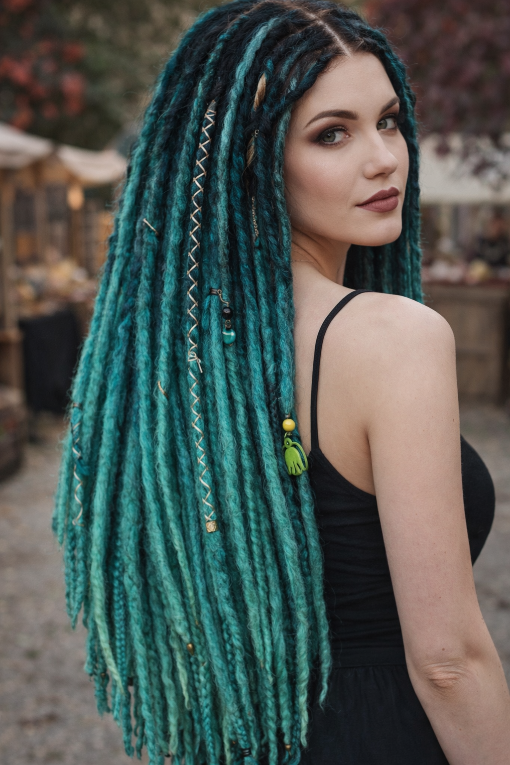 Black to Emerald Green Ombre Dreads and Braids Set