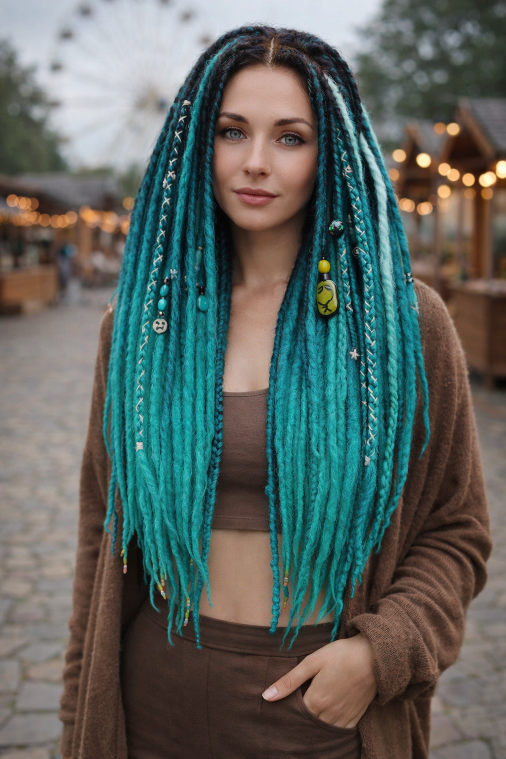 Black to Emerald Green Ombre Dreads and Braids Set