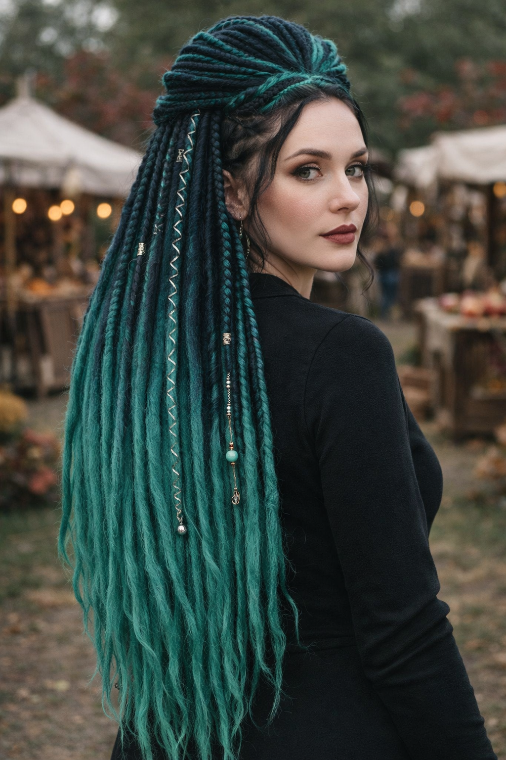 Black to Emerald Green Ombre Dreads and Braids Set