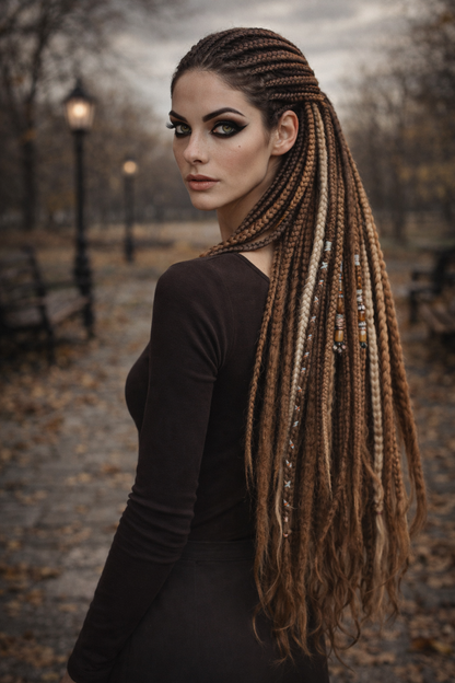 Warm Brown & Milky Blonde Boho Fake Dreads and Braids Mix – Multi-Tone Double Ended Extensions