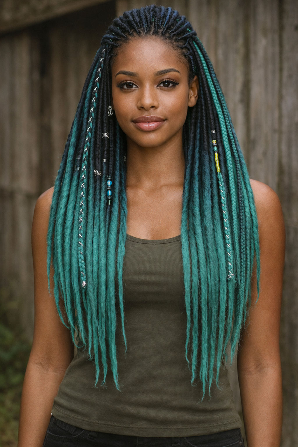 Black to Emerald Green Ombre Dreads and Braids Set