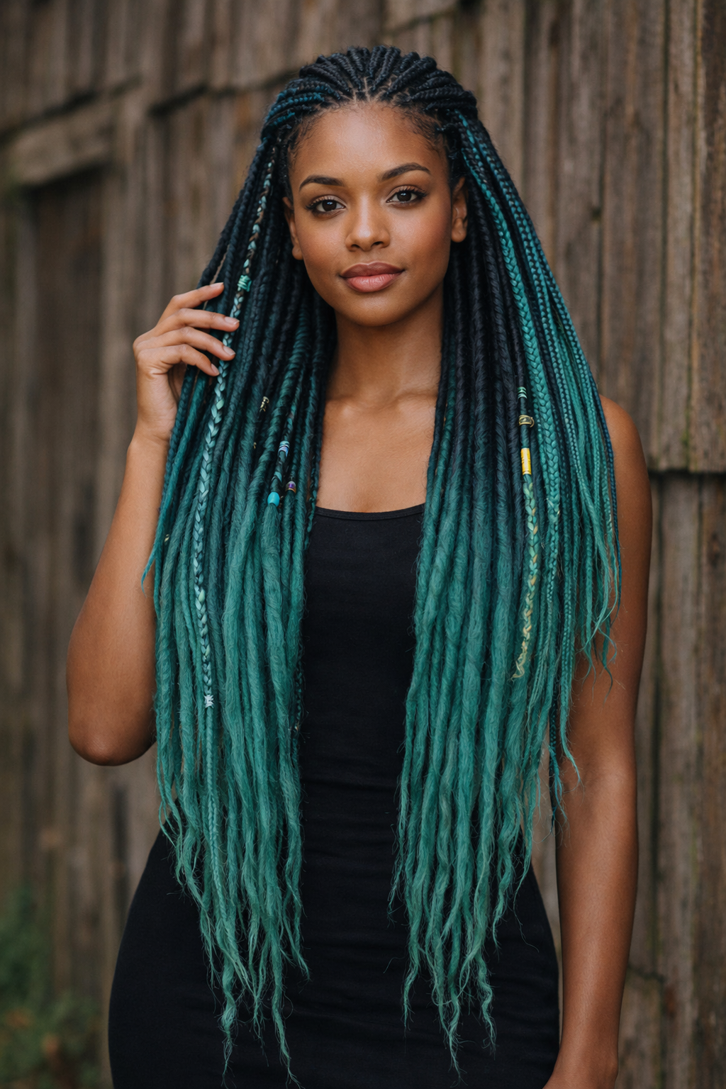 Black to Emerald Green Ombre Dreads and Braids Set