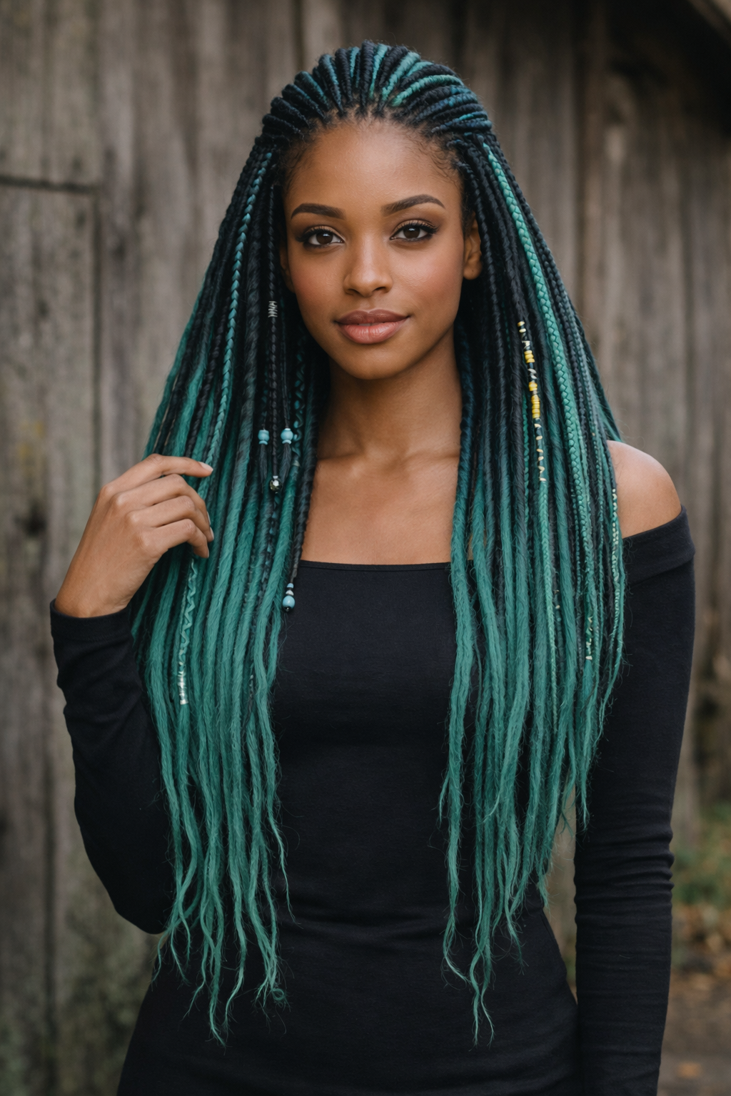 Black to Emerald Green Ombre Dreads and Braids Set