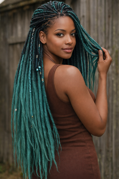 Black to Emerald Green Ombre Dreads and Braids Set