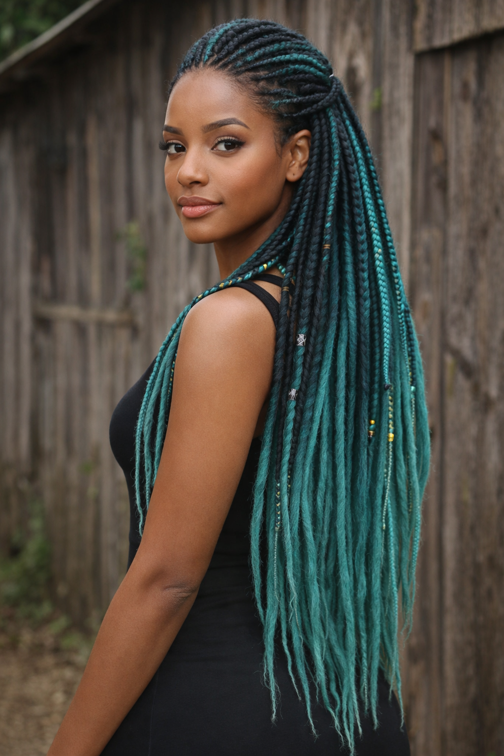 Black to Emerald Green Ombre Dreads and Braids Set