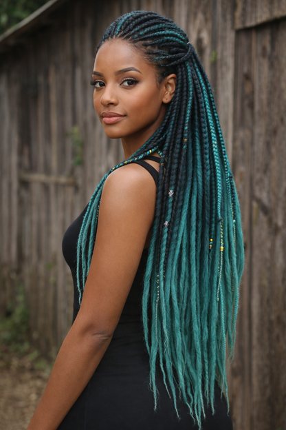 Black to Emerald Green Ombre Dreads and Braids Set
